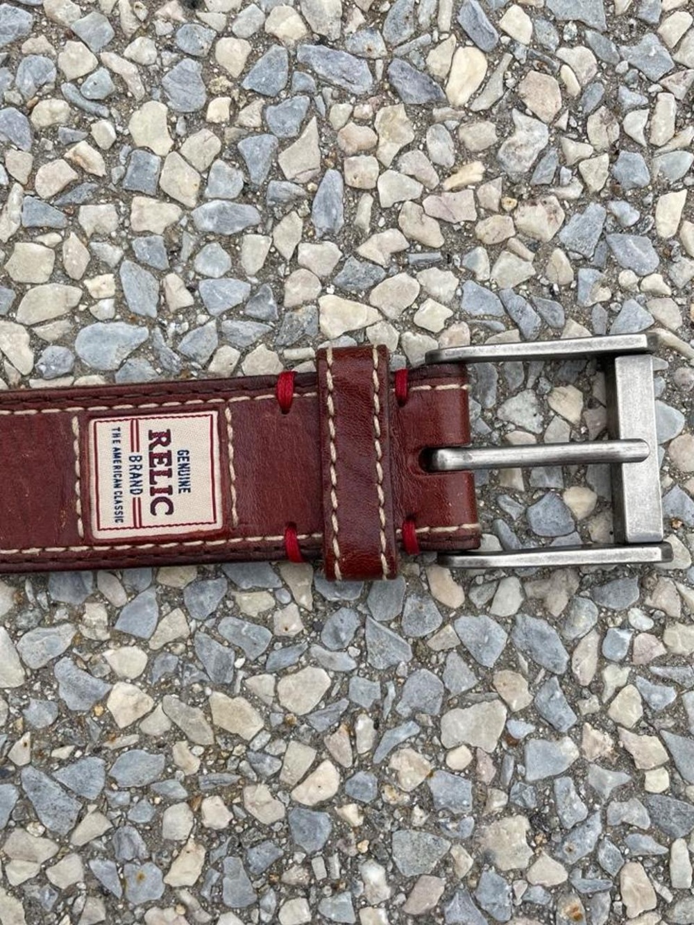 Genuine Relic Brand Men's Full Grain Brown Leather Belt with Silver Buckle